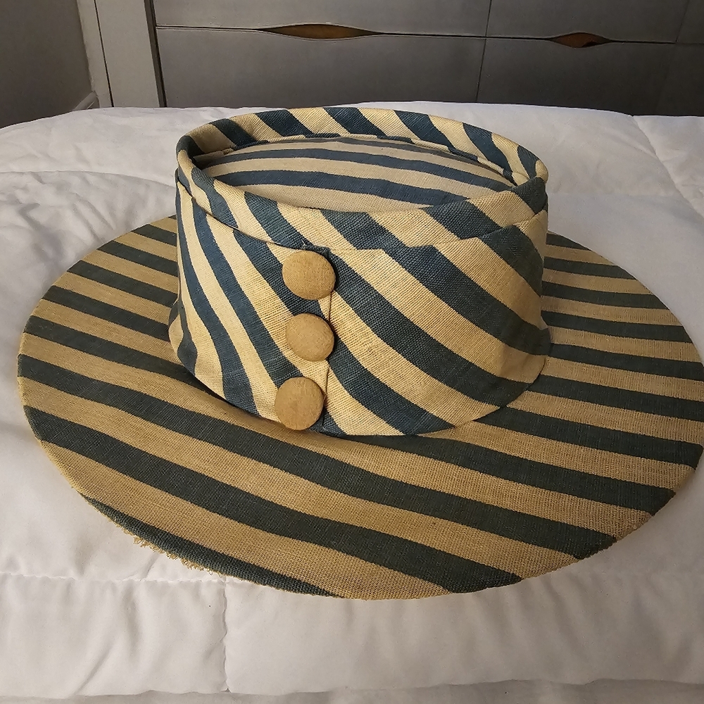 Vintage Chic Striped Hat with Decorative Buttons
